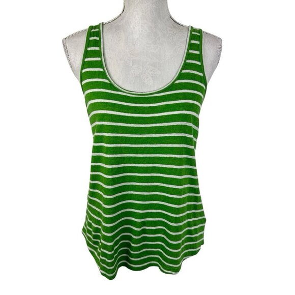 Michael Michael Kors Women's M Linen Blend Tank Top Green Striped EUC - Picture 1 of 8